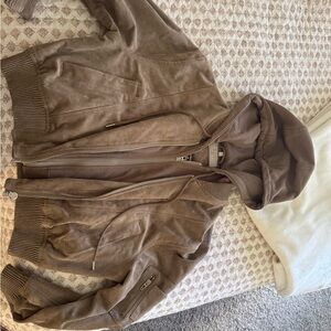 Hooded Suede Bomber Jacket